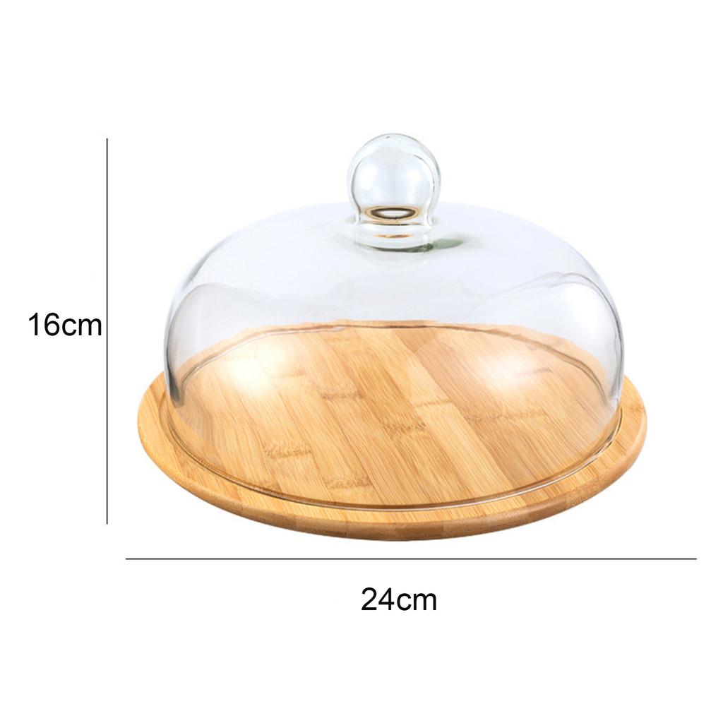 Transparent Dustproof Cake Glass  Cover Food Cover Cake Plate Glass Cover With Bamboo Tray Cake Stand Bread Serving Tray Platter