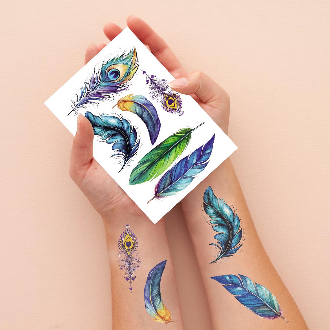 

New Colorful Feather Temporary Tattoos: Waterproof & Sweatproof Set for Arm & Face