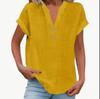 Camicia da donna a maniche corte con colletto alla coreana tinta unita, estate 2024