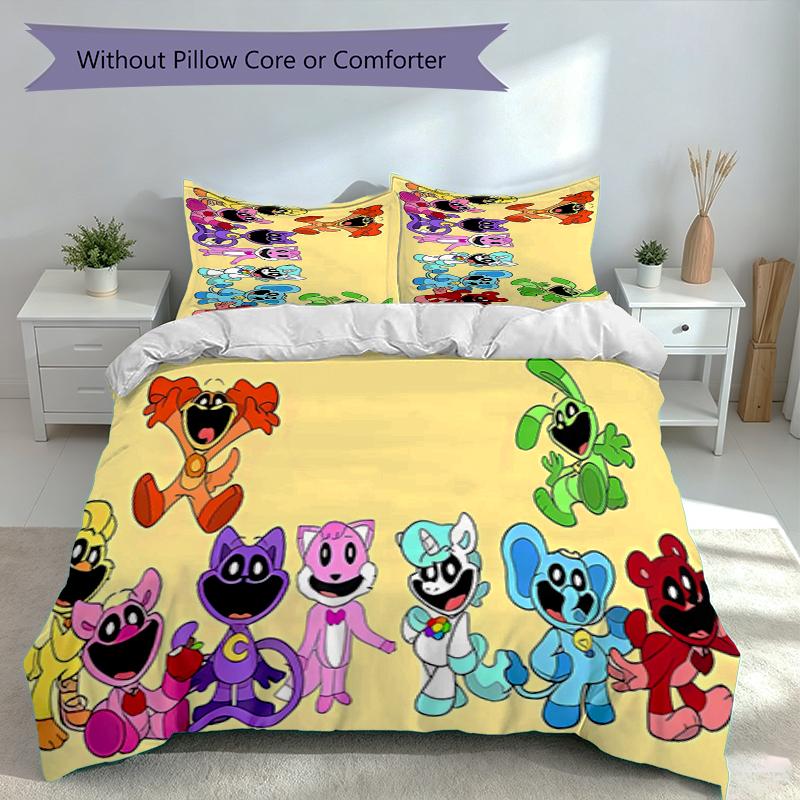 3pcs Smiling Critters Duvet Cover Set, Includes 1 Duvet Cover and 2 Pillowcases,Skin-Friendly&Comfortable Fabric,Suitable Bedding Sets