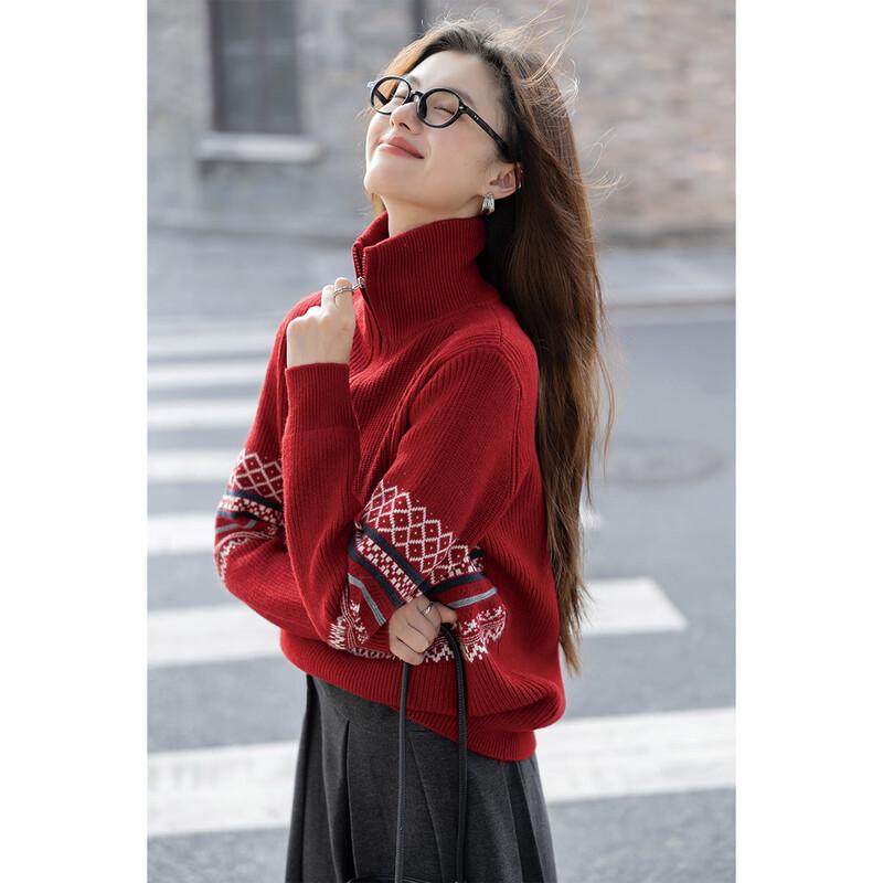 Mocana Women's Jacquard Half-Zip Striped Knit Sweater