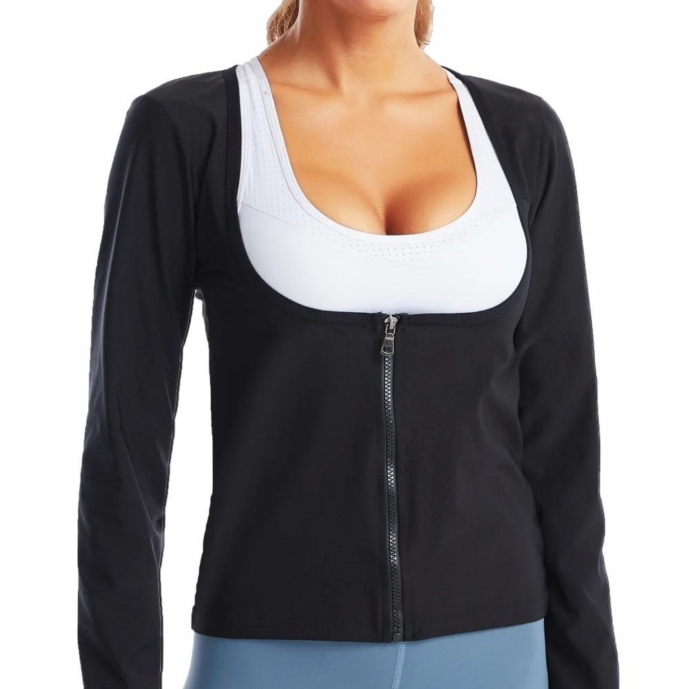 Long Sleeve Waist Trainer Vest Zipper Design Shapewear Tank Top Sauna Suit Shirt  Gym Fitness