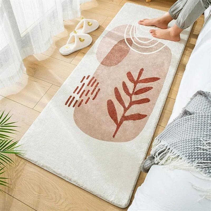 Schlafzimmer Zuhause Teppich Bettvorleger Dekoration Wohnzimmer Weich Türmatten Blätterdruck Flauschig Plüsch Bodenmatte Zottelig Alfombra