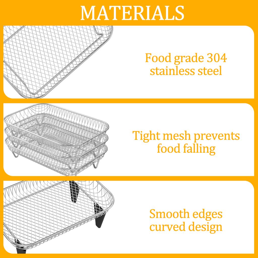 2/3 Tier Air Fryer Rack Stainless Steel Stackable Grill Grid Dehydration Rack Grill Tray Steamer Rack Kitchen Cooking Tools