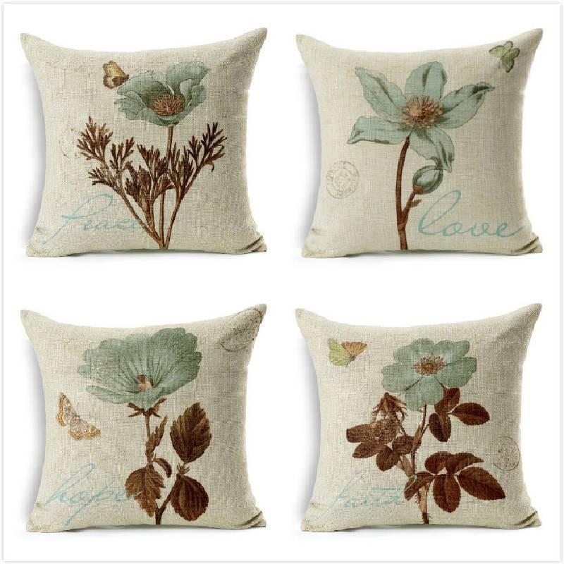 Floral Butterfly Leaves Pillow Summer Garden Scene Cover Bedroom Soft Decoration