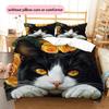 Cow Cat and flowers Pattern Bedding Home Decoration Birthday Gift (1 * duvet cover + 2 * pillowcase, without core)