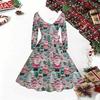 Women Christmas Print Midi Dress, Long Sleeve V‑Neck Furry Trim A‑Line Party Dress, Christmas Limited Edition