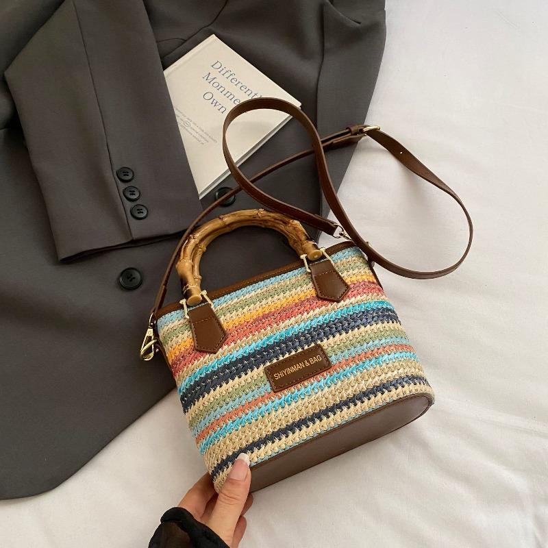Gewebte Stroh-Eimer-Tasche Damen neue Mode Umhängetasche tragbare kleine Tasche