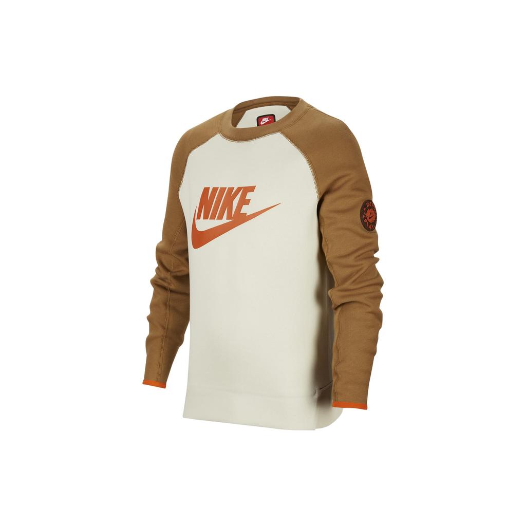 Nike Kids Outdoor Alphabet Color Block Crew Neck Casual Long Sleeve Sweatshirt Kids Tops Khaki FV3999-020
