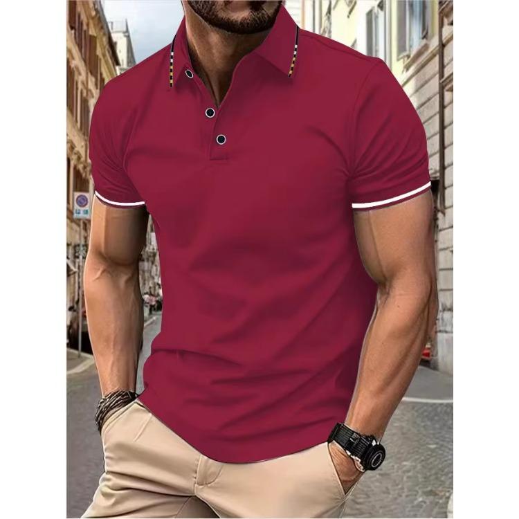 Treasure T-shirts Heren nieuw Poloshirt T-shirt zomer heren korte mouw intercolor revers L wijnrode kleur