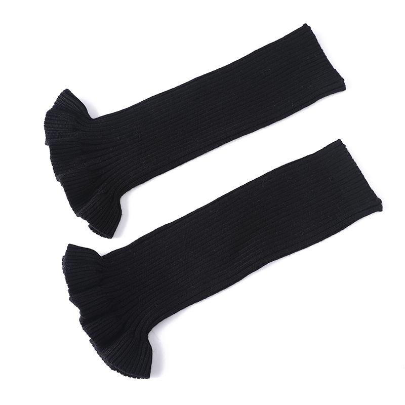 Autumn&Winter Solid Color Horn Knitted Stacked Stocking Women's Vertical Strip Warm Woolen Socks Cover Mushroom Lace Leg Cover