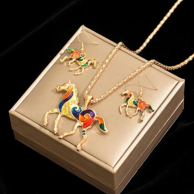 Rainbow Horse Pendant Necklace Animal Horses Pendant Necklaces Colorful Enamel Horse Pendant Necklace for Women
