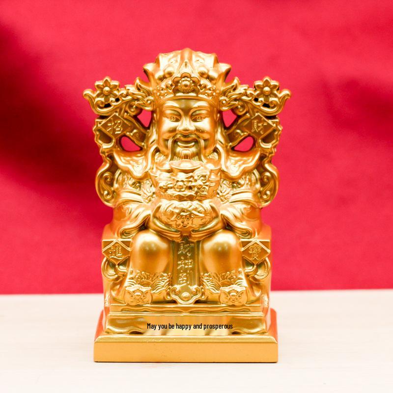 Wealth God Sitting Statue with Fú Character and Treasure Bowl - New Year Ornament for Home or Company