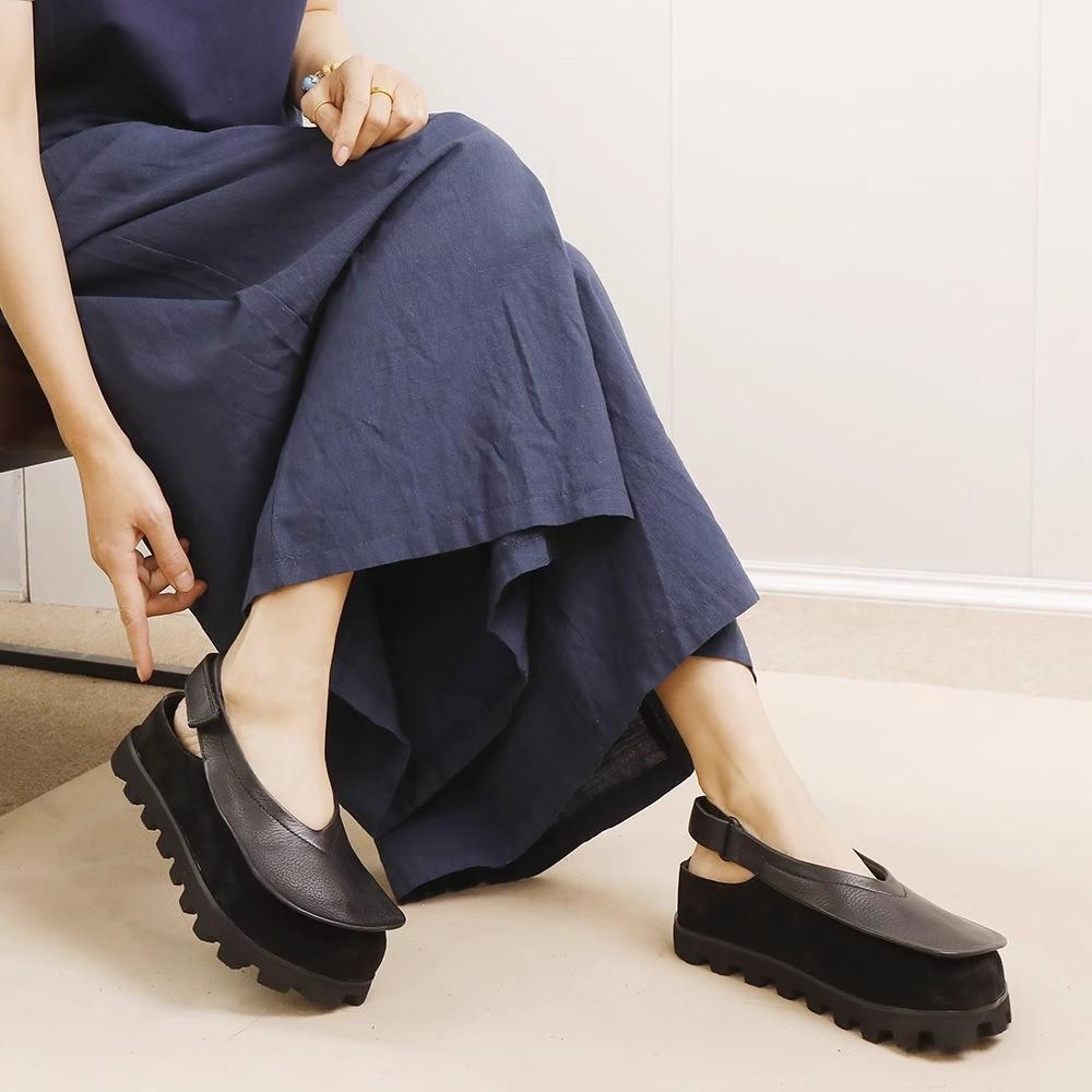 Fashion Retro Interior Height Increasing Flat Sole Single Shoes for Women 2025 Summer New Top Layer Cowhide Platform Sandals for Women