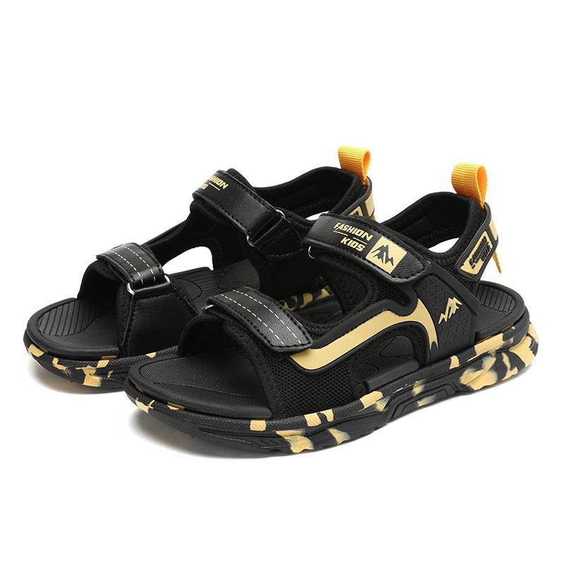 Kindersandalen Jungen rutschfeste weichsohlige Sandalen mittlere und ältere Jungen Jungen lässige trendige Strandschuhe schwarz gold