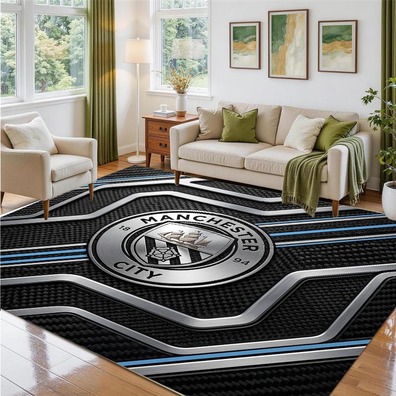 Manchester City Design Crystal Velvet Rug Soft Decorative Mat for Bedroom Entrance