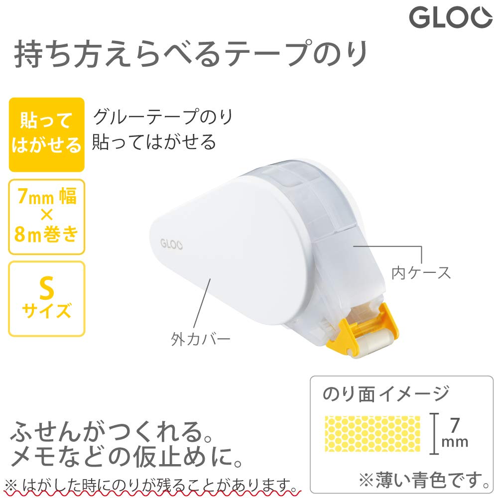 KOKUYO GLOO Tape S 1 Main Unit 2 Glue, Removable, Size, + Refills, TA-GM411-07SSET