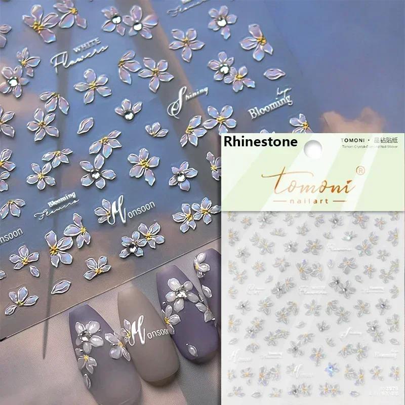 Gold Stamped Blooming Red Peony 3D Self-Adhesive Nail Art Stickers Lily Magnolia Camellia Daisy Rose Manicure Decals