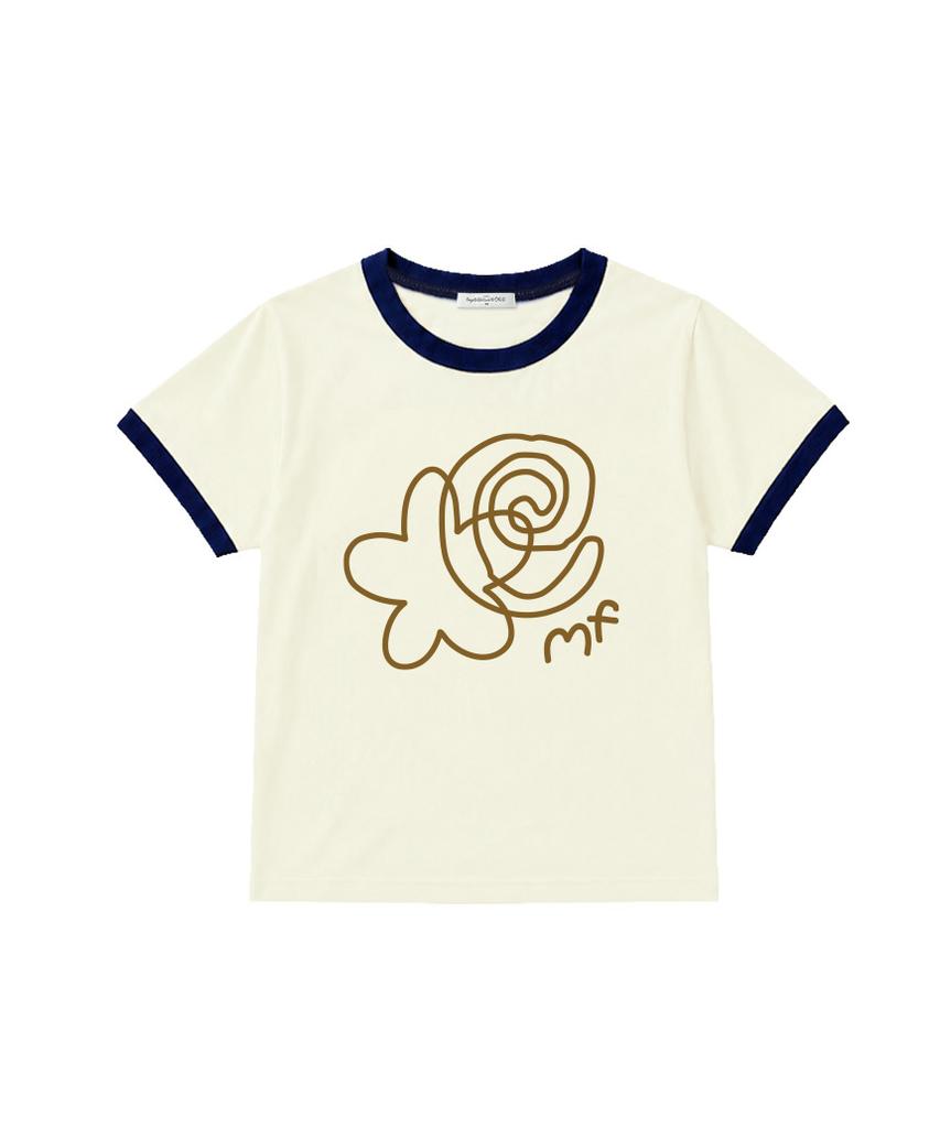 Deomopeuhauseu Doodle Flower Ringer Short Sleeve T-Shirt Light Blue