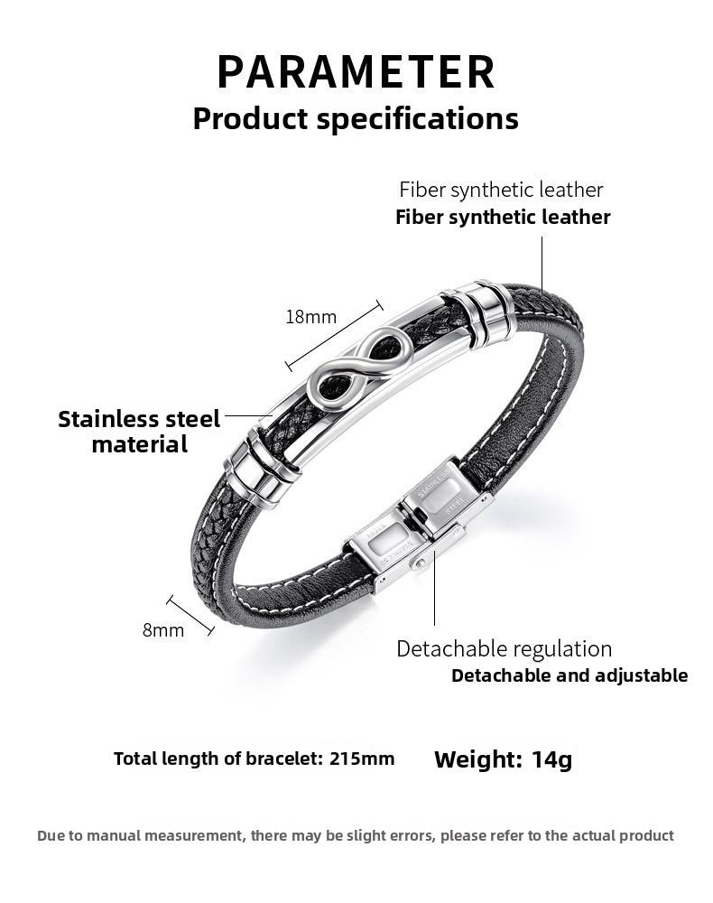 Men’s Infinity Leather Bracelet – OPK Punk Style Braided Wristband Stainless Steel