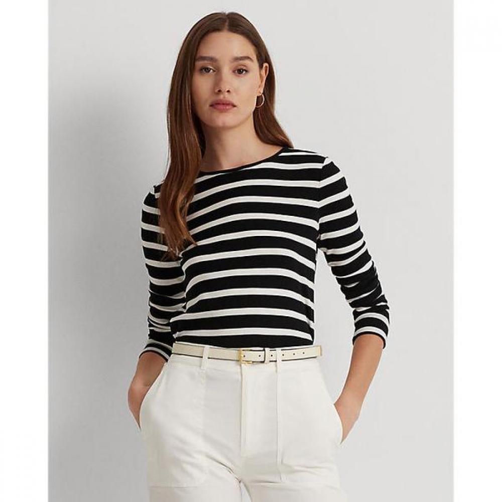 Lauren Ralph Lauren Stripe Cotton Long Sleeve Tee Wmlrknis6820166001 XS