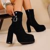 Vintage Platform Thick High Heel Women Ankle Boots Side Zip Autumn Winter Female Western Short Booties Zapatos De Mujer