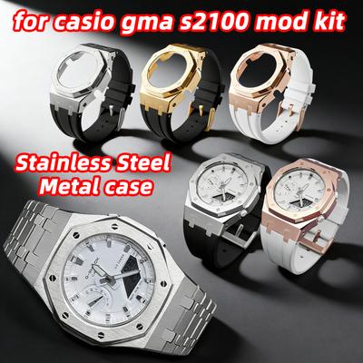 GMA-S2100 Mod Kit For Casio GMA-S2100 Watch Stainless Steel Metal Case Bezel Rubber Strap Band With GMA-S2100 Refit Accessories
