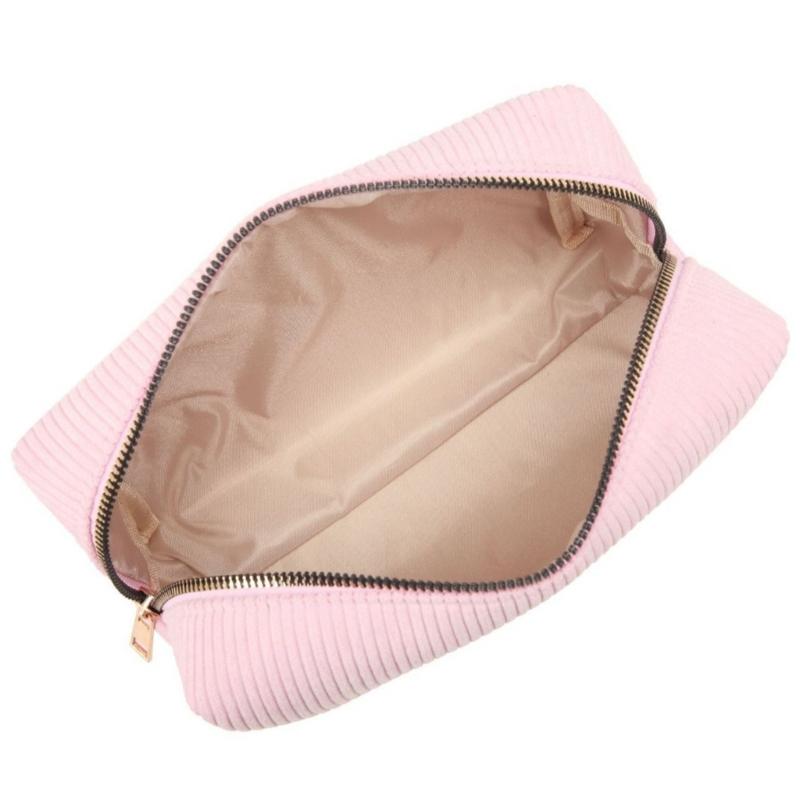 Portable Makeup Brush Tool Storage Bag with Zippered Corduroy Solid Color Cosmetic Bag Large Capacity Zippered Purse