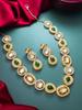 Gold-Plated Green & White Stone-Studded & Beaded Handcrafted Jewellery Set