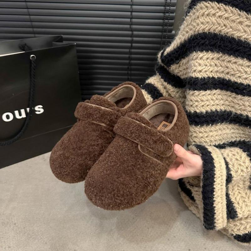 Women Flats Shoes 2026 Autumn Winter Comfort Soft Sole Mary Jane Shoes Outdoor Retro Warm Plush Cotton Shoes Zapatos Mujer