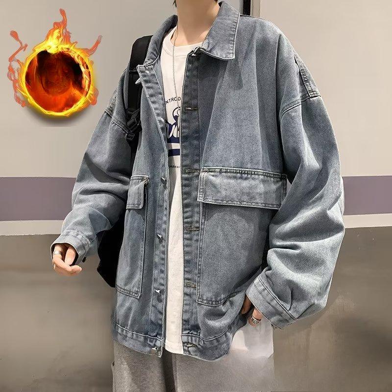 

Американская джинсовая куртка High Street, мужская сезонная, с большим карманом, повседневная куртка в стиле ретро, универсальный свободный топ 3XL синий