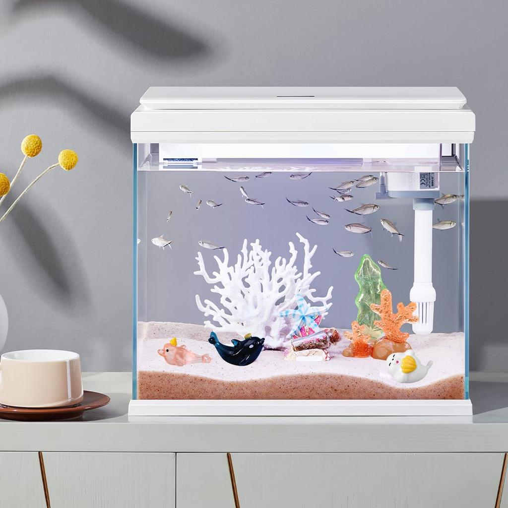 HyzaPhix Miniature Aquarium Fish Tank Dolphin Whale Shark Seashell Marine Life Set of 16 Cute Mini Figurines Fish Figures Decorative Objects Scenery