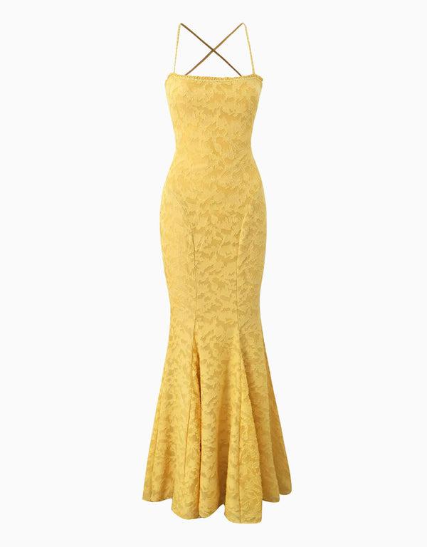 Elegant European & American Slim Lace-up Fishtail Jacquard Dress
