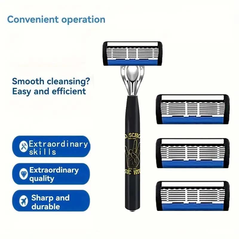 6-layer Razor Blade, Men's Stainless Steel Blade, Classic Water Washed Razor, Sharp Blade for Clean Shaving