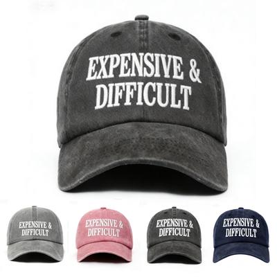 1pc "EXPENSIVE & DIFFICULT" Printed Retro Washed Baseball Cap, Classic Casual Vintage Adjustable Multipurpose Dad Hat