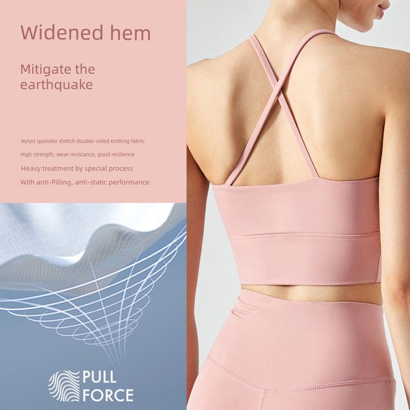 With Chest Pad Spring and Summer Quick-Drying Front Collar Fold Movement Intimates Bubble Wrap Women's Workout Top Sling Yoga Bra Vest