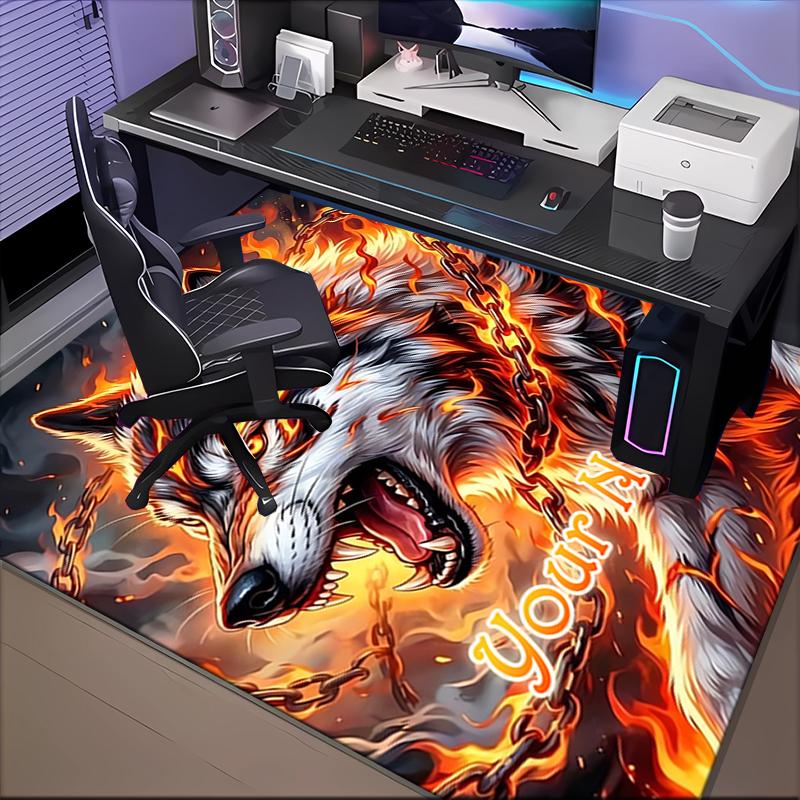 1PC Custom Name Wolf Art Theme Floor Mat Ideal for Living Room, Game Rooms, Office, Bedroom, Floor Mat Playful Design