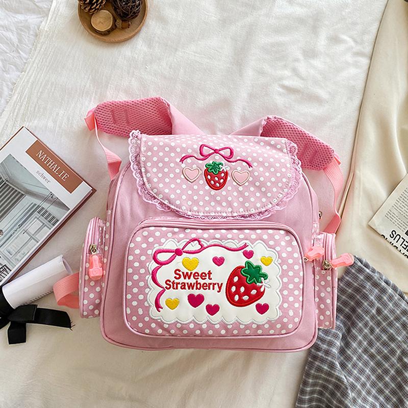 Pink Girl Embroidery Strawberry Children'S Schoolbag Student Birthday Gift Cartoon Backpack Book Bags Christmas  Year Gift