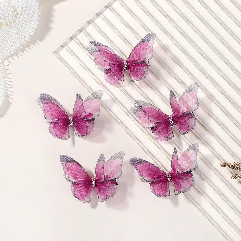 5 Stück/Set Schmetterling Haarspangen Prinzessin Mesh Doppellagig für Mädchen Kinder Hübsche Haarnadeln Geburtstagsgeschenk Haarschmuck