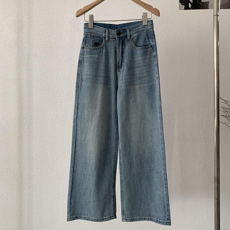 

Осень Зима Джинсы с высокой талией Винтажные Свободные Повседневные Широкие штанины Женские На все случаи жизни Прямые Джинсовые брюки Штаны S синий