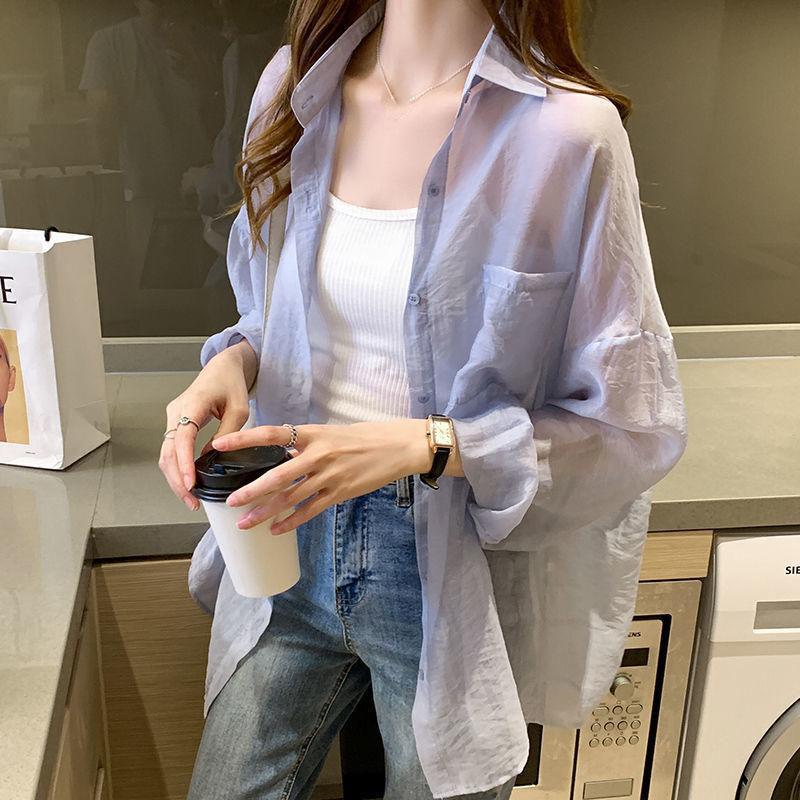 Polo Collar Thin Chiffon Shirt Single Breasted Cardigan Women's Loose Sun Protection Clothing Solid Color Simple Casual Summer