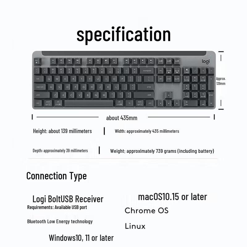 Logitech G K865 Dual-Mode Wireless Mechanical Keyboard (Red Switch)