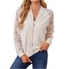 Women's Lace,trimmed Long,sleeved Baseball Collar Jacket/coat