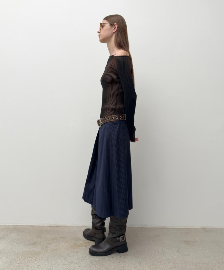 Daiaegeuneol Low Rise Midi Skirt (Navy)