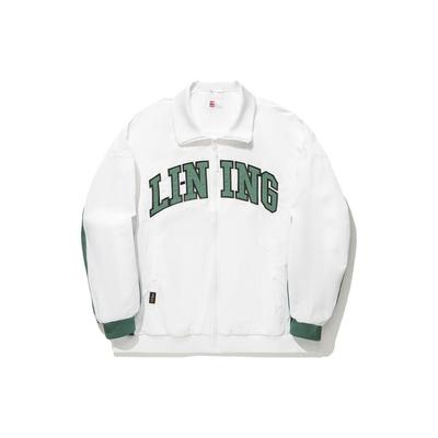 Li Ning Skateboard Series Color Block Letter Logo Polo Neck Sports Long Sleeve Jacket Men Jackets Standard-White AFDT741-3