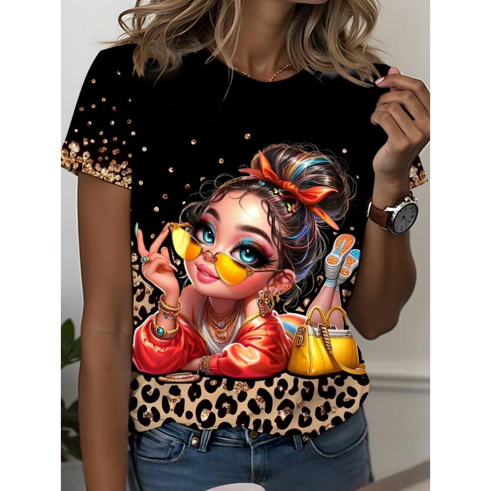 Summer casual women's round neck T-shirt