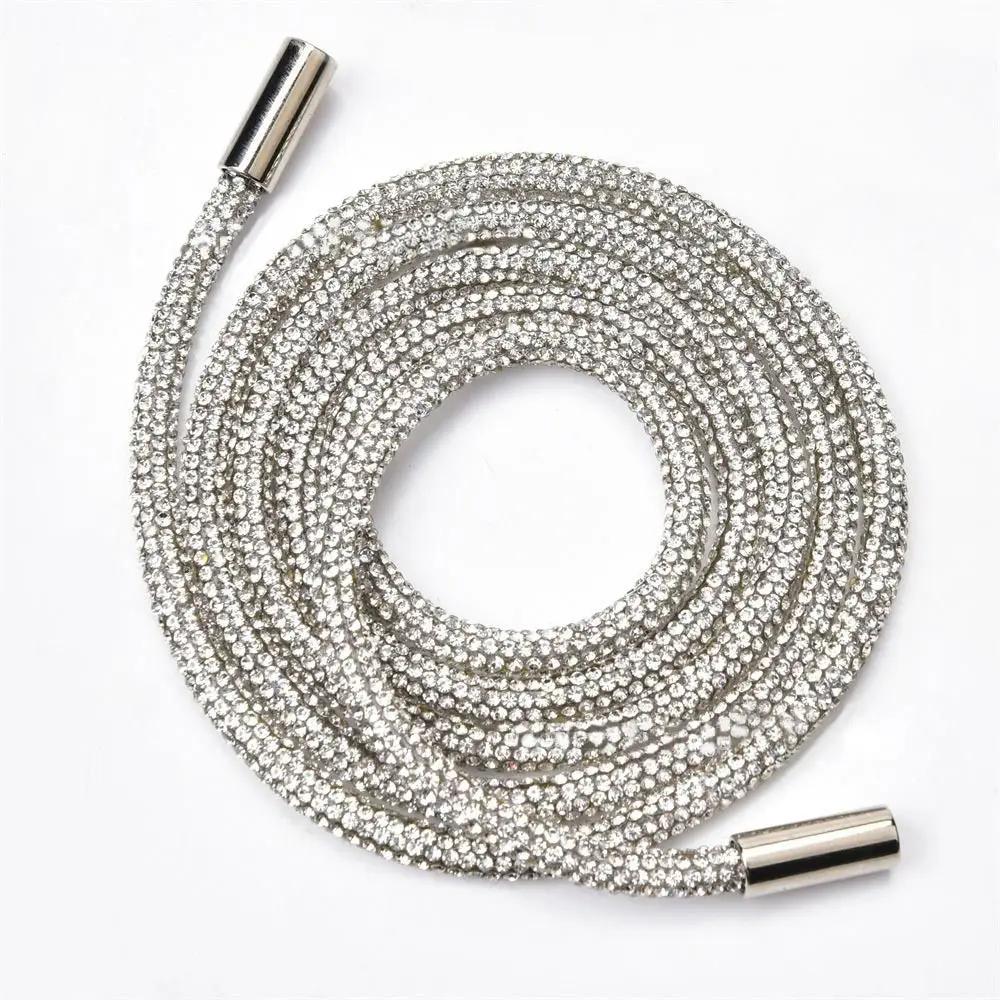 Diy Rhinestone Drawstring For Hoodie Trouser Sweatpant Rope Crystal Shiny Round Cord Replacement String Rubber Hose Diamond Trim
