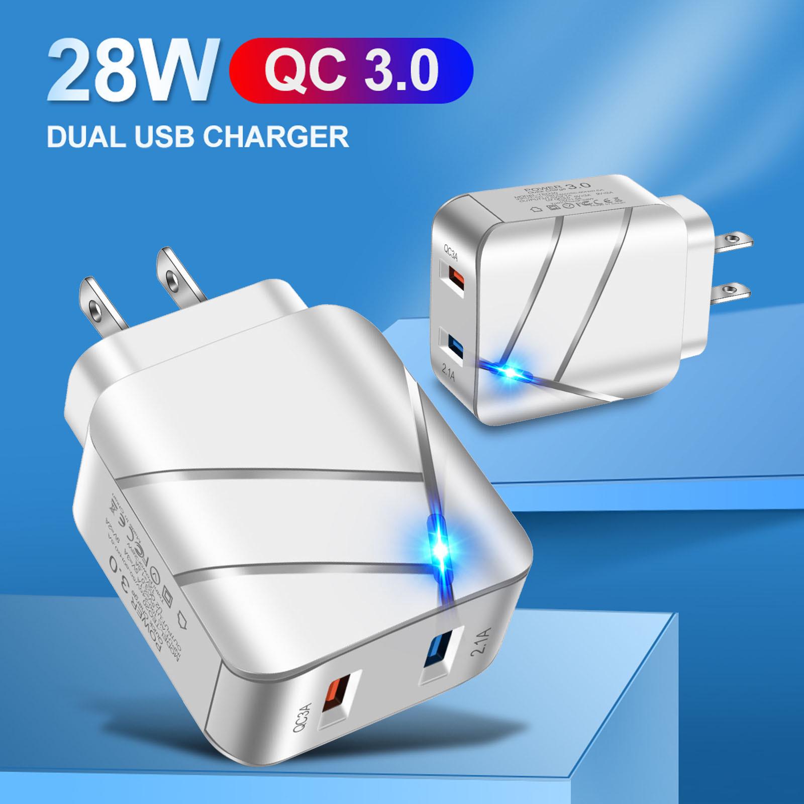 

Dual USB QC3.0+2.1A Multi-Port Fast Charger with Dual Ports - US/EU Specs for Travel Marquee Dual USB US Black (Flat Pins)