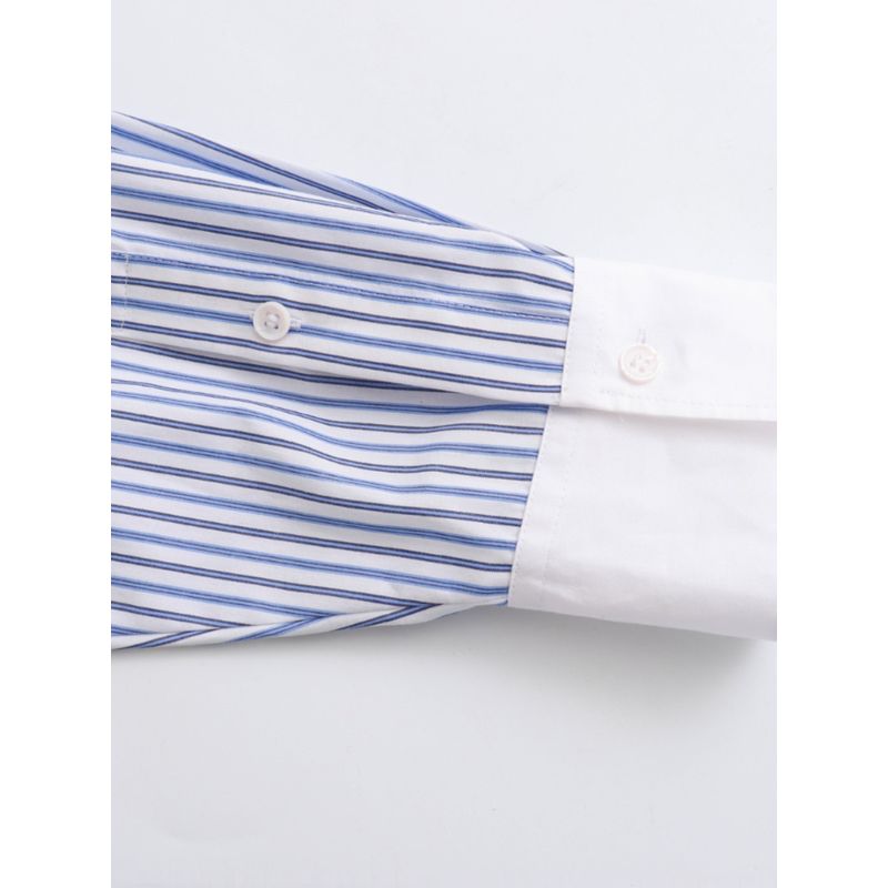 Kaslead Fashion Contrast Color Long Sleeves Stripes Shirt