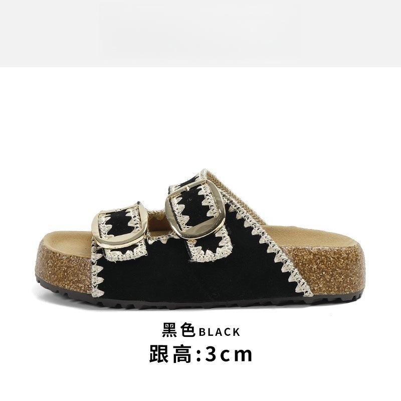 

Xiaoxiangfeng soft leather casual sandals women s 2025 new thick-soled cool slippers to increase the height of Birkenstock cork slippers 40 чёрный
